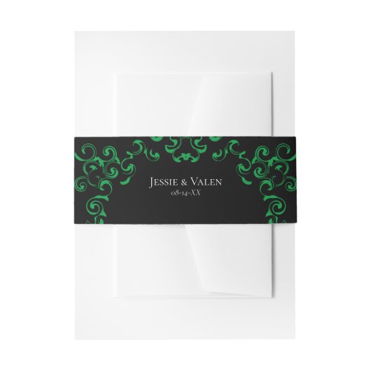 Green Black Swirl Wedding Uitnodigingen Wikkel (Voorkant Voorbeeld)
