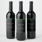 Green Black Swirl Wedding Wijn Etiket (Flessen)