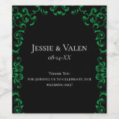 Green Black Swirl Wedding Wijn Etiket (Enkel label)