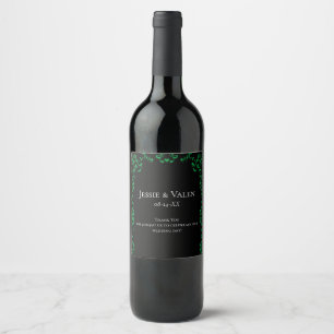 Green Black Swirl Wedding Wijn Etiket