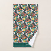 Green Black Toucan Monogram Tropical Flower Bad Handdoek (Handdoek)