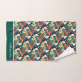 Green Black Toucan Monogram Tropical Flower Bad Handdoek (Handdoek)