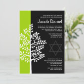 Green Black Tree of Life Bar Mitzvah-uitnodigingen Kaart (Staand voorkant)