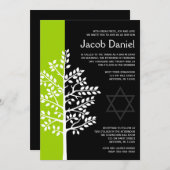 Green Black Tree of Life Bar Mitzvah-uitnodigingen Kaart (Voorkant / Achterkant)