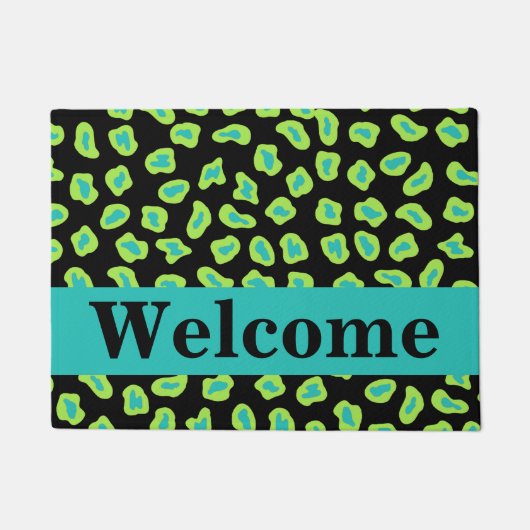 Green Black Turquoise Leopard Skin Pattern Welkom Deurmat (Voorkant)