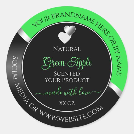 Green Black Wavy Silver Cute Hearts Product Labels (Voorkant)