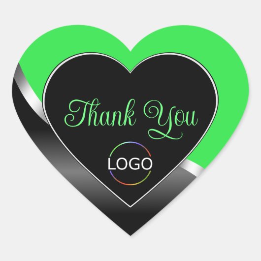 Green Black Wavy Silver met Logo Schattige Bedankt Hart Sticker (Voorkant)