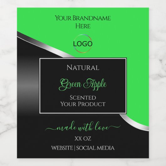 Green Black Wavy Silver with Logo Product Labels Wijn Etiket (Enkel label)