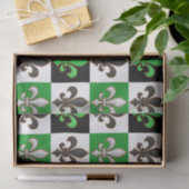 Green Black White Checkered Fleur-de-lis Design  Tissuepapier (Geschenk)