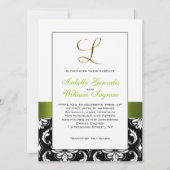 Green Black White Damask Initiaal L Wedding Invite Kaart (Achterkant)