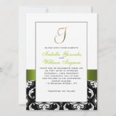 Green Black White Damask Initiaal Wedding Invite Kaart (Achterkant)