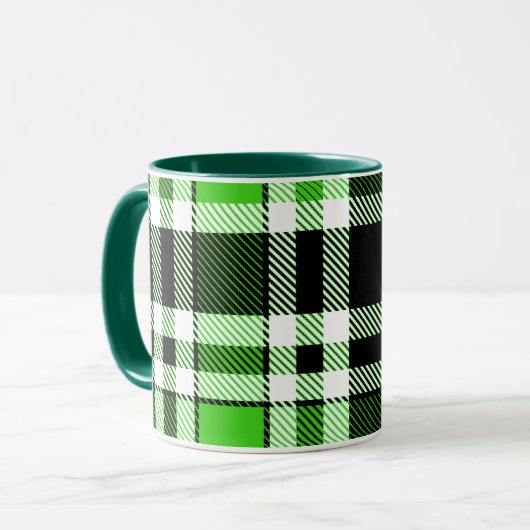 Green Black White Flannel Tartan Pattern Design Mok (Voorkant links)