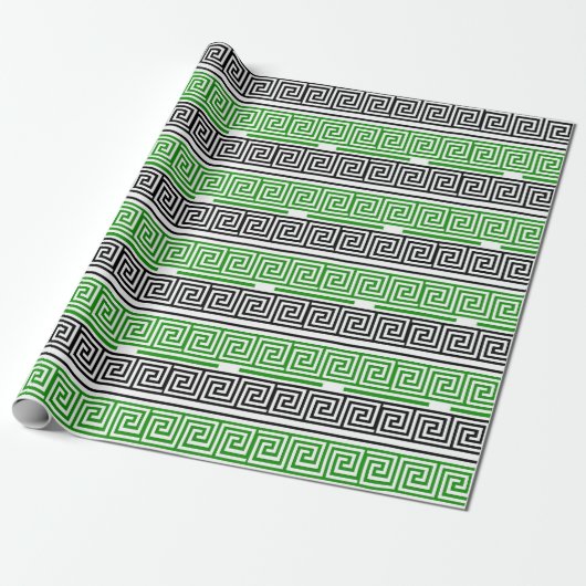 Green Black White Greek Key Fret Pattern Design  Cadeaupapier (Uitgerold)
