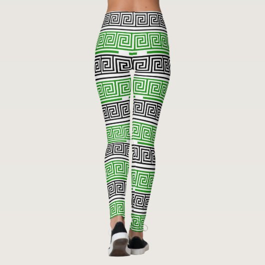 Green Black White Greek Key Fret Pattern Design  Leggings (Achterkant)