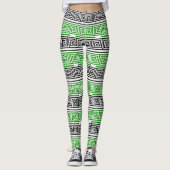 Green Black White Greek Key Fret Pattern Design  Leggings (Voorkant)
