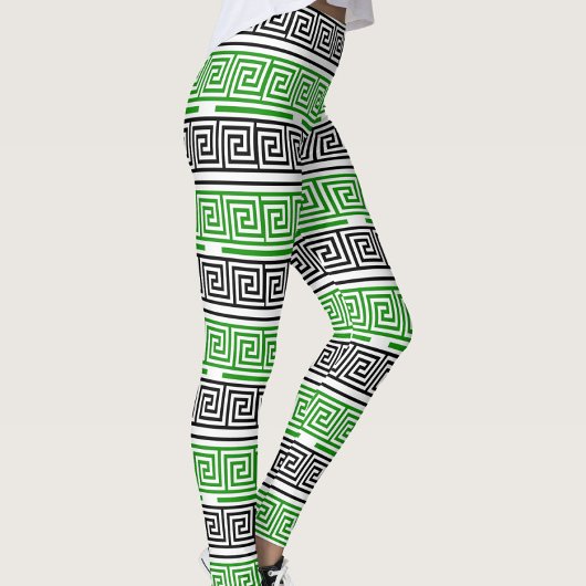 Green Black White Greek Key Fret Pattern Design  Leggings