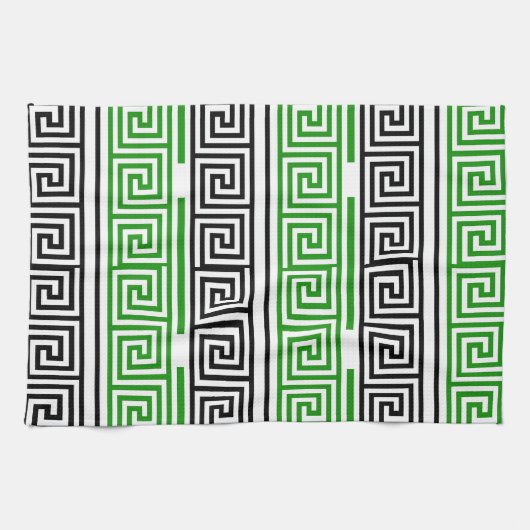 Green Black White Greek Key Fret Pattern Design Theedoek (Horizontaal)