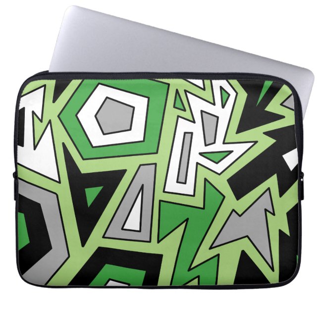 Green Black White Grey Aro Geometric Abstract Laptop Sleeve (Voorkant)