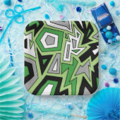 Green Black White Grey Aro Geometric Abstract Papieren Bordje (Feest)