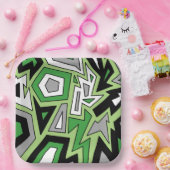 Green Black White Grey Aro Geometric Abstract Papieren Bordje (Feest)