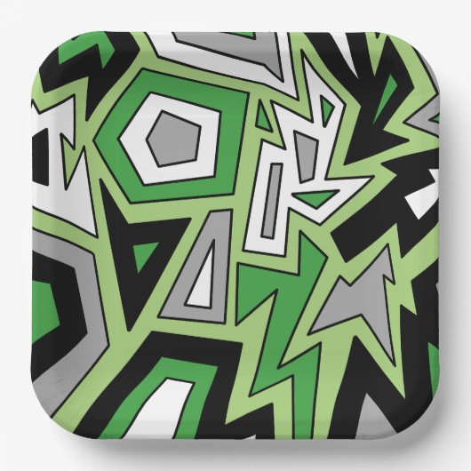 Green Black White Grey Aro Geometric Abstract Papieren Bordje (Voorkant)