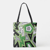 Green Black White Grey Aro Geometric Abstract Tote Bag (Achterkant)