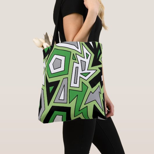 Green Black White Grey Aro Geometric Abstract Tote Bag