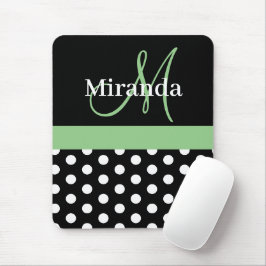 Green Black White Polka Dot Monogram Muismat