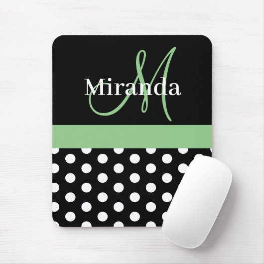 Green Black White Polka Dot Monogram Muismat (Met muis)