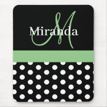Green Black White Polka Dot Monogram