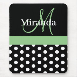 Green Black White Polka Dot Monogram Muismat