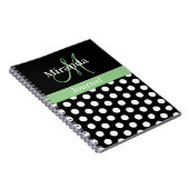 Green Black White Polka Dot Monogram Notitieboek (Rechterzijde)