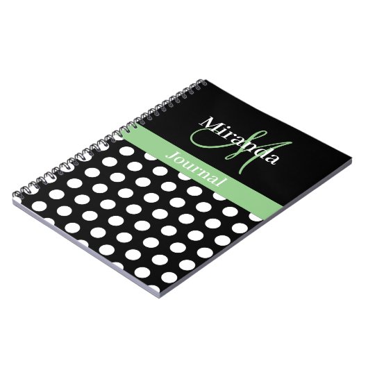 Green Black White Polka Dot Monogram Notitieboek (Linkerzijde)