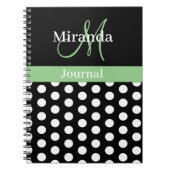 Green Black White Polka Dot Monogram Notitieboek (Voorkant)