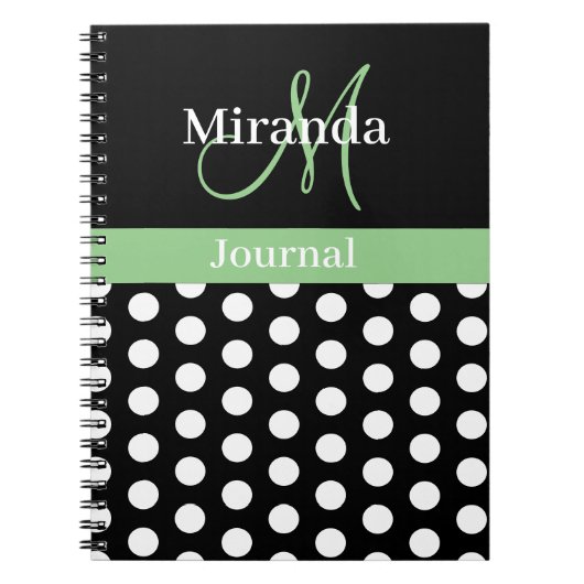 Green Black White Polka Dot Monogram Notitieboek (Voorkant)