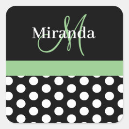 Green Black White Polka Dot Monogram Vierkante Sticker