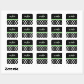 Green Black White Polka Dot Monogram Vierkante Sticker (Vel)