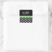 Green Black White Polka Dot Monogram Vierkante Sticker (Tas)