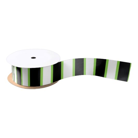 Green, Black & White Stripes Satijnen Lint (Spoel)