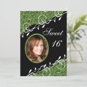 Green & Black Zebra Print Sweet 16 Uitnodiging (Staand voorkant)