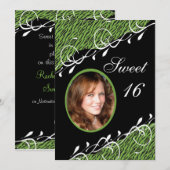 Green & Black Zebra Print Sweet 16 Uitnodiging (Voorkant / Achterkant)
