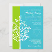 Green Blauwgroen Blue Tree of Life Bat Mitzvah Kaart (Voorkant)