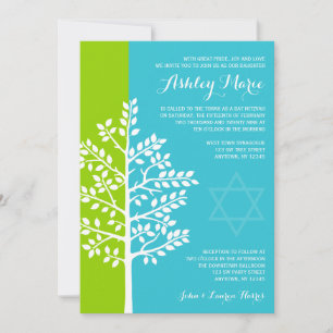 Green Blauwgroen Blue Tree of Life Bat Mitzvah Kaart