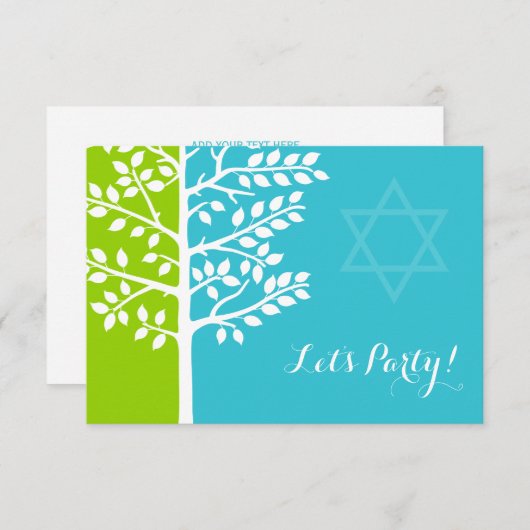 Green Blauwgroen Blue Tree of Life Bat Mitzvah Rec Informatiekaartje (Voorkant / Achterkant)