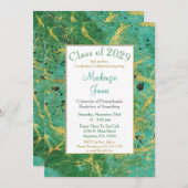 Green Blauwgroen Gold Abstract Afstuderen Uitnodig Kaart (Voorkant / Achterkant)