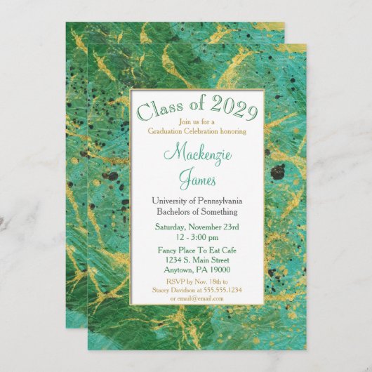 Green Blauwgroen Gold Abstract Afstuderen Uitnodig Kaart (Voorkant / Achterkant)