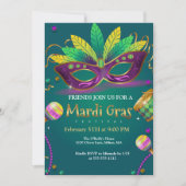 Green | Blauwgroen Maskerade Masks Mardi Gras Part Kaart (Voorkant)