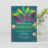 Green | Blauwgroen Maskerade Masks Mardi Gras Part Kaart (Staand voorkant)
