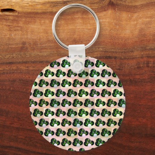 Green Block Art Lawn Bowls Pattern, Keyring Sleutelhanger (Voorkant)