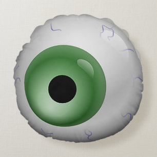 Green Bloodshot Eye Zombie Halloween Round Rond Kussen